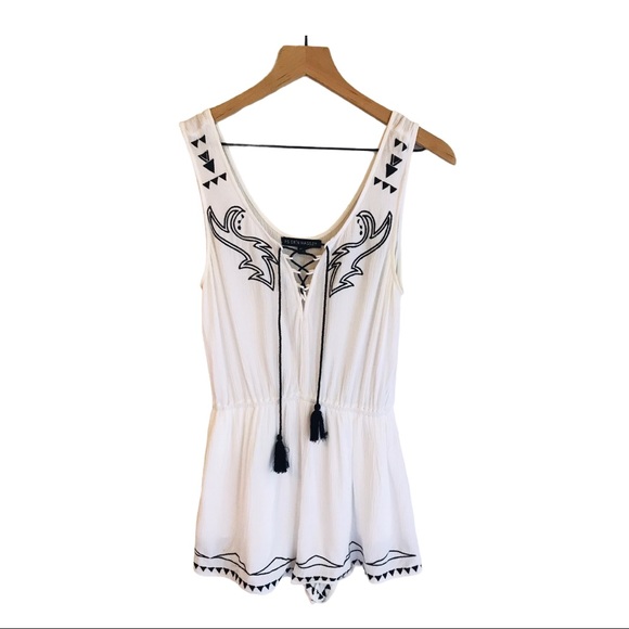 PS Erin Wasson Shorts Romper White Black Boho Size Medium - Picture 2 of 7